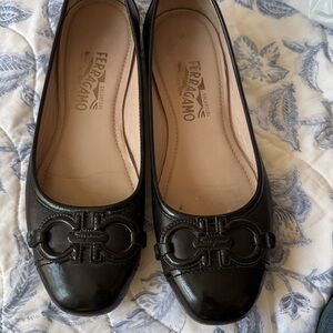 Salvatore Ferragamo Black Patent Leather Vara-Inspired Ballet Flats
